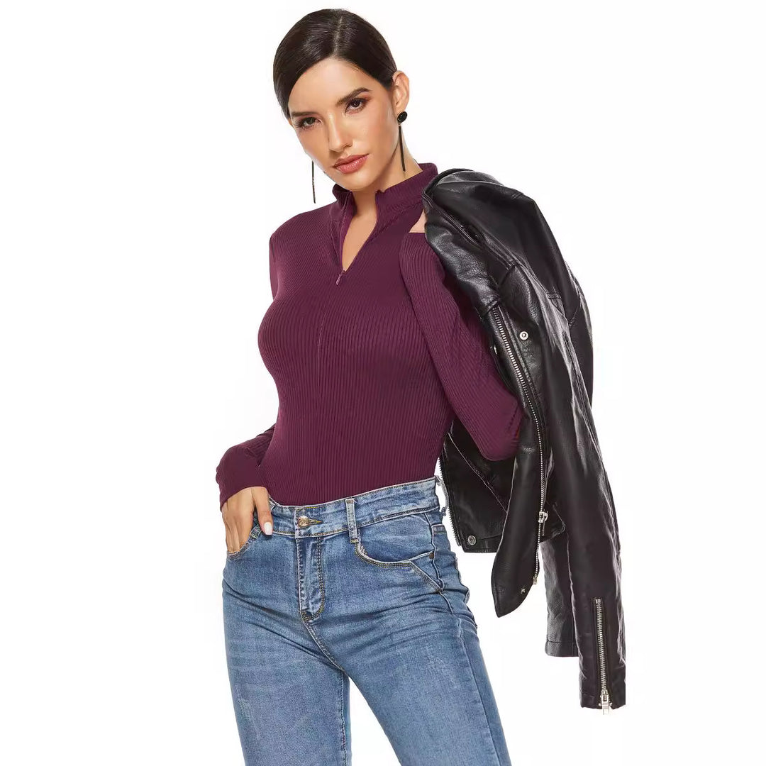 Damen Langärmliger Bodysuit mit sportlichem Reißverschluss R&B