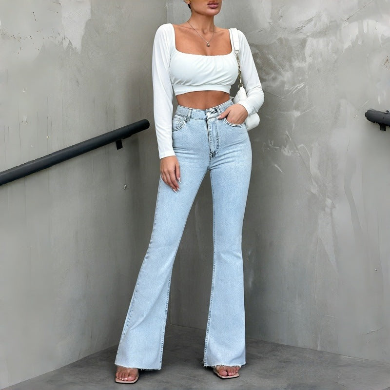 Damen Flared Jeans mit hohem Bund und lässigem Schnitt R&B
