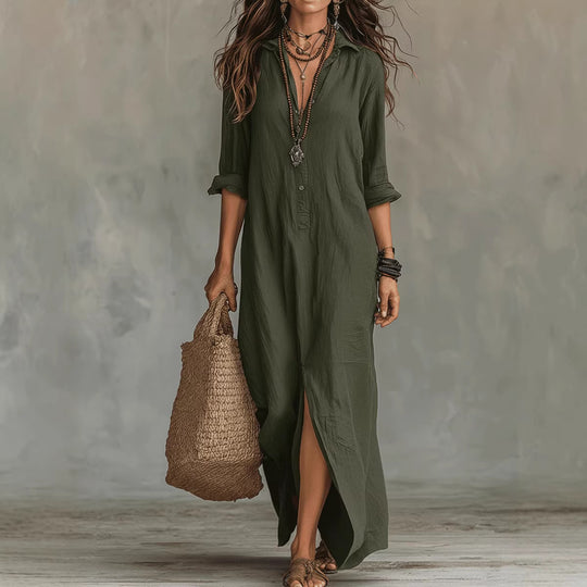 Damen Langes Hemdkleid mit Knopfverschluss und seitlichem Schlitz R&B
