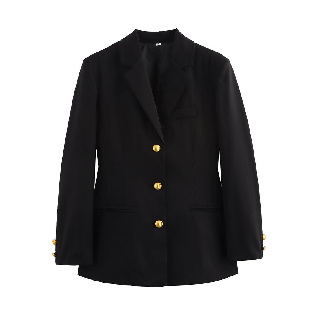 Damen elegante karierte Blazerjacke mit Goldknöpfen R&B