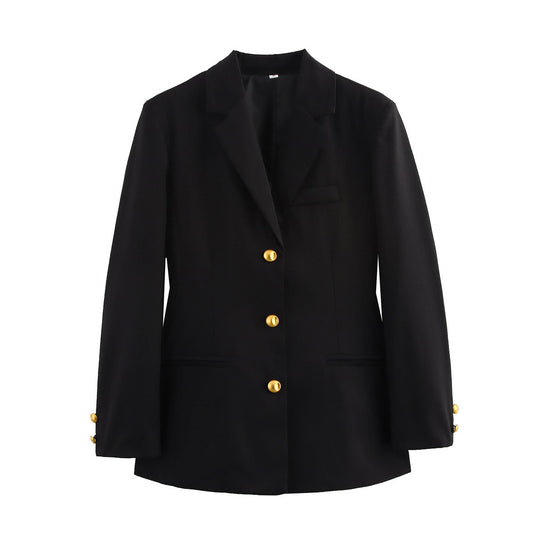 Damen elegante karierte Blazerjacke mit Goldknöpfen R&B