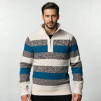 Herren modernes Strickpullover mit halbem Reißverschluss und Blockstreifen R&B