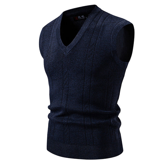Herren eleganter ärmelloser Pullover mit V-Ausschnitt und strukturiertem Muster R&B