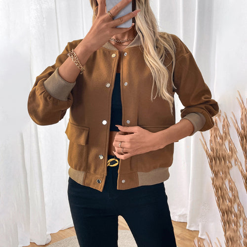 Damen sportliche Bomberjacke mit klassischen Druckknopf-Elementen und Seitentaschen R&B