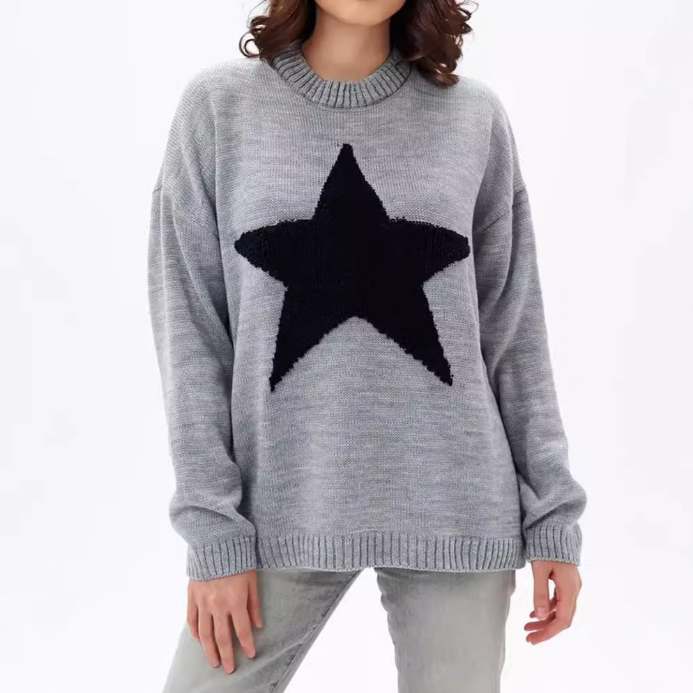 Damen Grobstrickpullover mit auffälligem Sternmotiv und lässigem Schnitt R&B