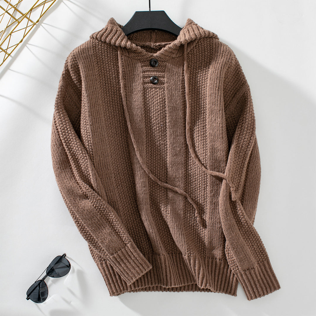 Damen lässiger Strickpullover mit Kapuze und Knopfdetails R&B