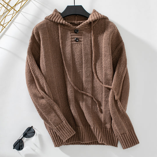 Damen lässiger Strickpullover mit Kapuze und Knopfdetails R&B