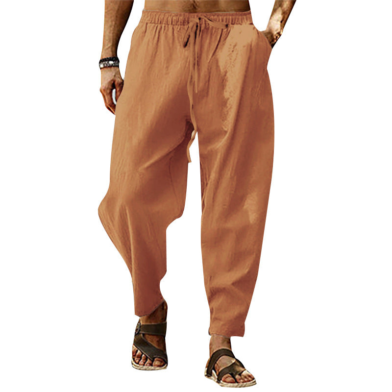 Herren nan lockere Sommer-Slouch-Hose aus Leinenmix mit elastischem Bund und konischem Knöchelabschluss R&B