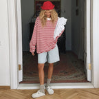Damen Oversize Streifenpullover mit Rüschendetails R&B