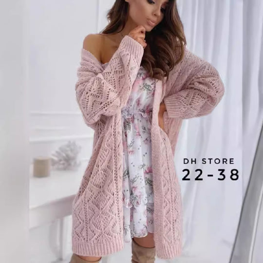 Damen Großer Strickcardigan mit Ajourmuster R&B