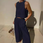 Damen luftiges Leinenoberteil mit weiter Hose R&B