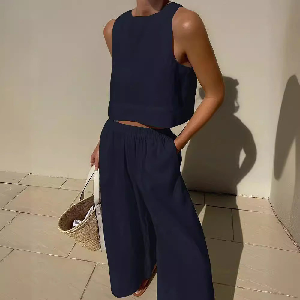 Damen luftiges Leinenoberteil mit weiter Hose R&B
