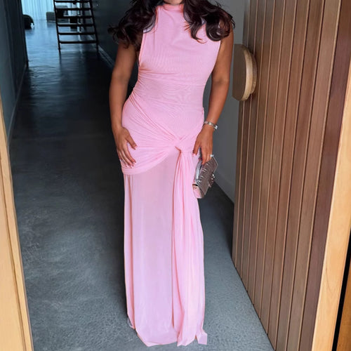 Damen Elegantes Maxikleid mit kreativen Drapierungsdetails und figurbetontem Schnitt R&B