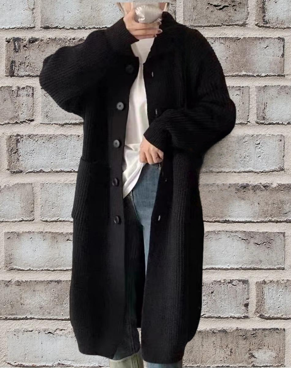 Damen Grobstrick-Cardigan mit großzügigen Taschen und modernem Button-Design R&B