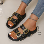 Damen Sandalen mit modischem Schnallen-Design und schimmernden Nieten R&B