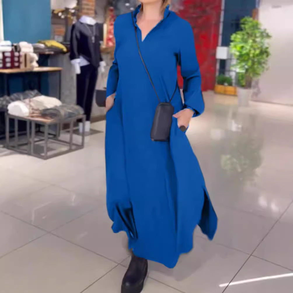 Damen nan weites Maxikleid mit Seitenschlitzen und Eingrifftaschen R&B