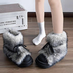 Damen flauschige Winterboots mit wärmendem Kunstfellkragen und rutschfester Sohle R&B