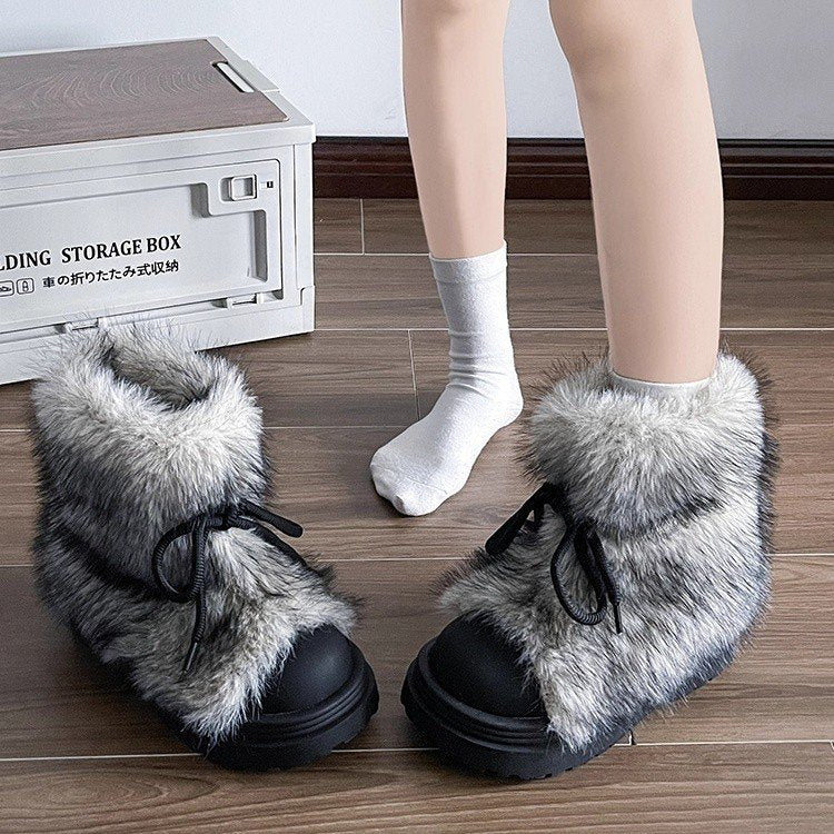 Damen flauschige Winterboots mit wärmendem Kunstfellkragen und rutschfester Sohle R&B