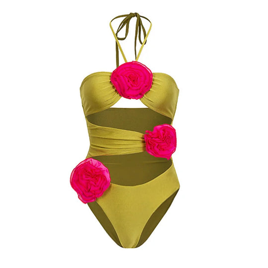 Damen Badeanzug-Set mit verspielten Blumendekorationen R&B