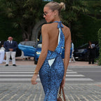 Damen Maxikleid mit trendigem Leopardenmuster und schickem Schal R&B