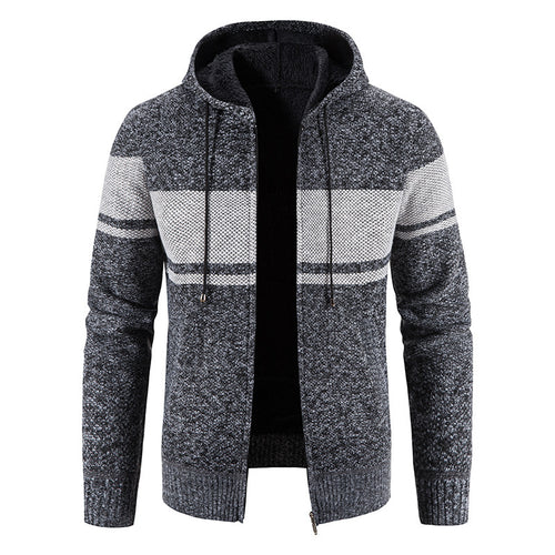 Herren Strickjacke mit Kapuze und kontrastierendem Streifenmuster R&B