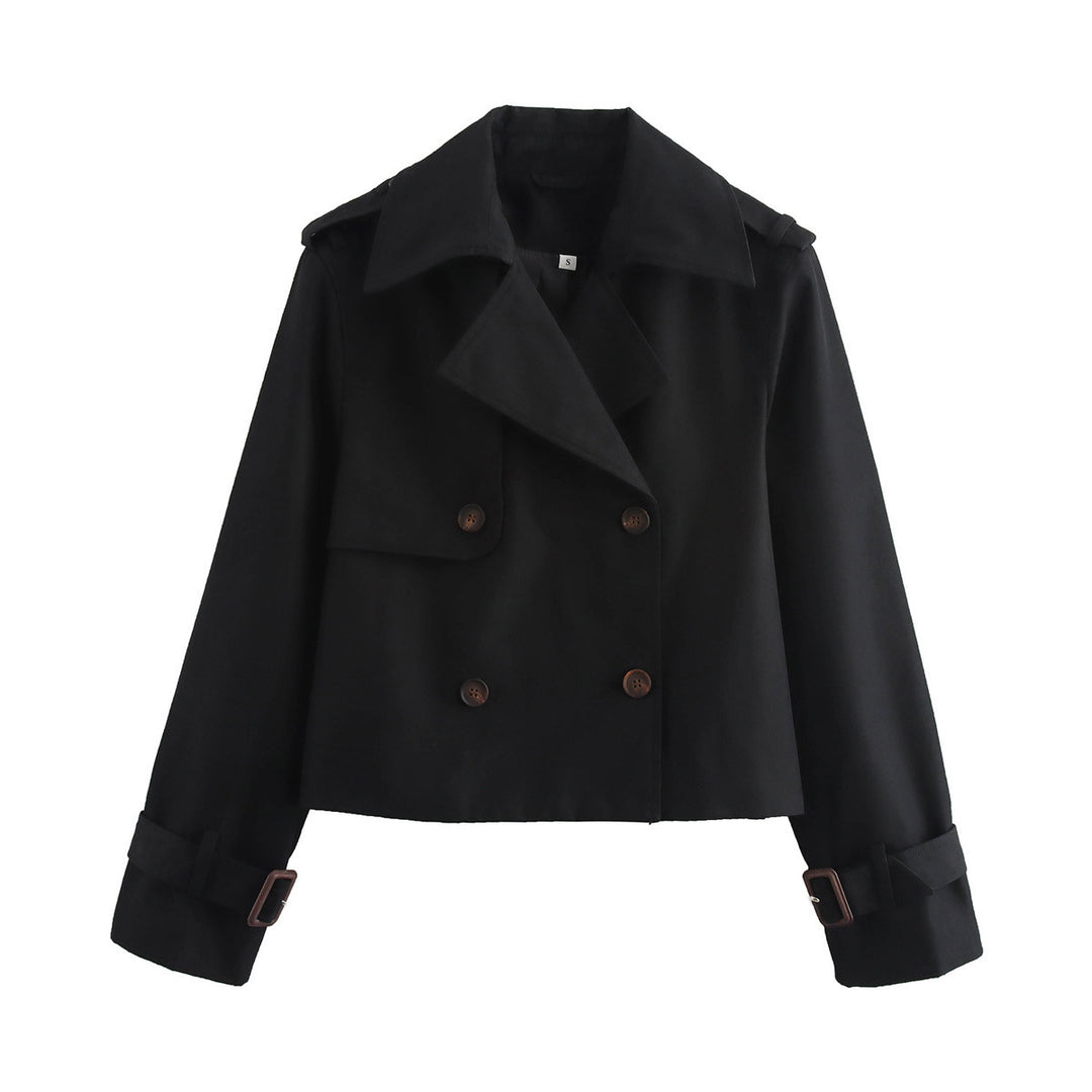 Damen cropped Trenchjacke mit doppelter Knopfleiste und verstellbaren Ärmeln R&B