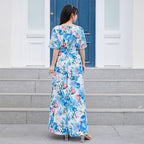 Damen Maxikleid mit eleganter Taille und floralen Akzenten R&B