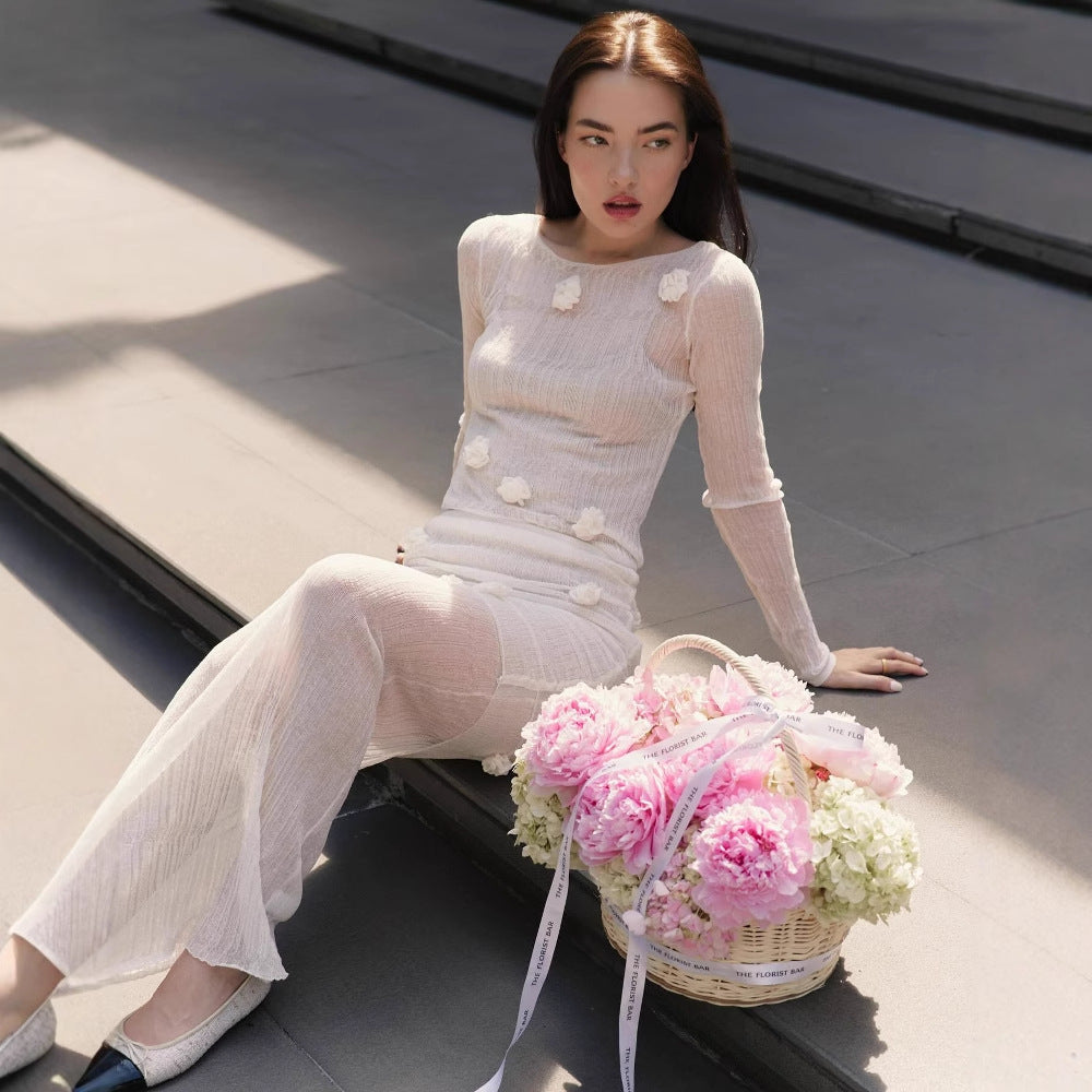 Damen Elegantes enganliegendes Knit-Kleid mit floralen Applikationen R&B