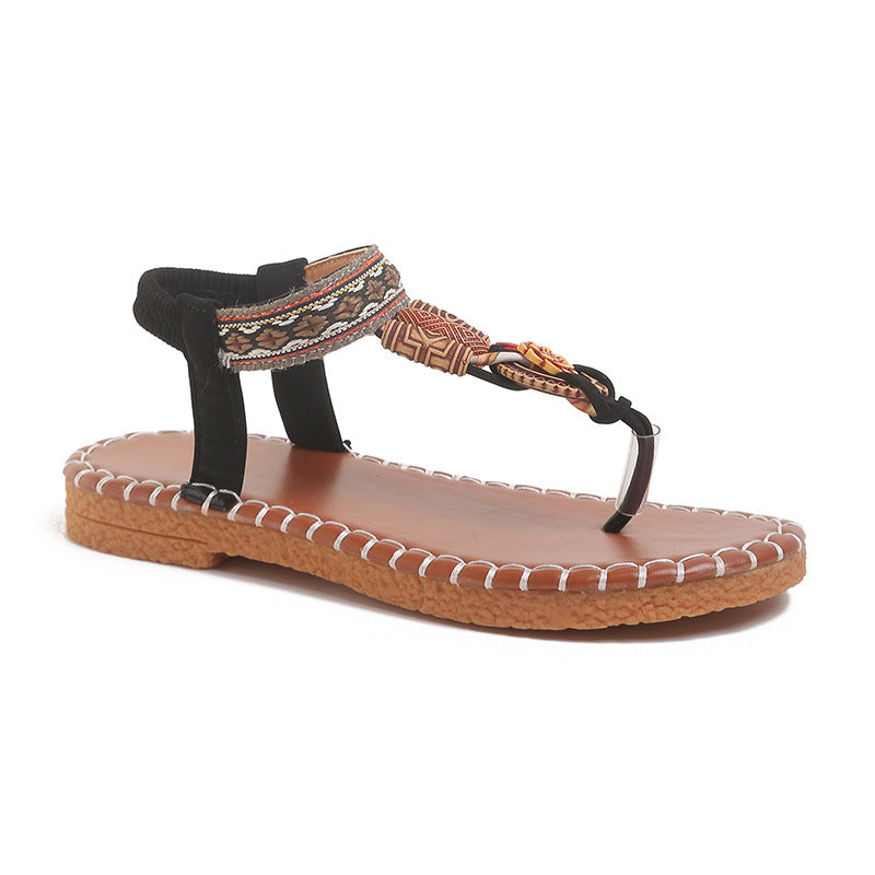 Damen Zehenstegsandalen mit kunstvoller Schmuckverzierung und bequemer Sohle R&B