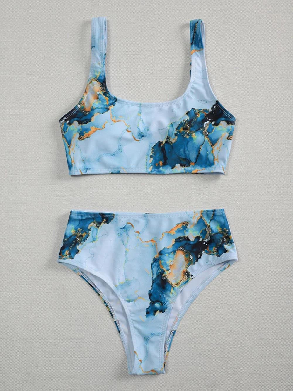 Damen Asymmetrisches Bikini-Set mit geknotetem Oberteil R&B