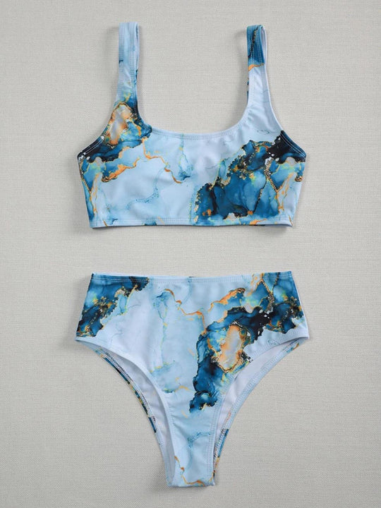 Damen Asymmetrisches Bikini-Set mit geknotetem Oberteil R&B