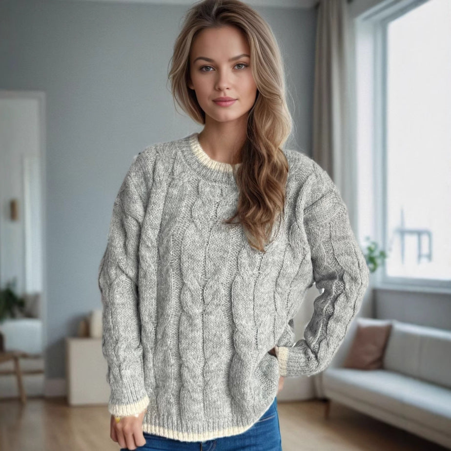 Damen Grobstrickpullover mit modernem Zopfdesign und lässigem Schnitt R&B