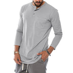 Herren Langarm-Henley-Shirt mit modischem Knopfverschluss und praktischer Brusttasche R&B