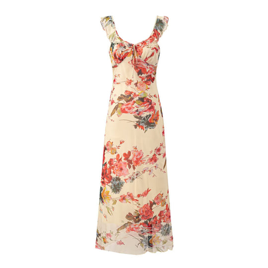 Damen Maxikleid mit zarten Rüschen und floralem Muster R&B