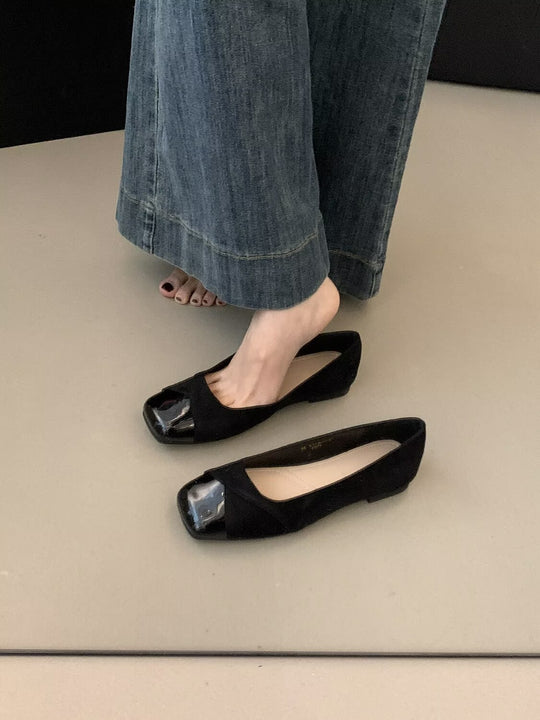 Damen Komfortable Ballerinas aus hochwertigem Wildleder mit eleganter Lackspitze R&B