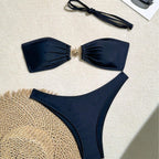 Damen Bandeau-Bikini mit dekorativem Schmuckdetail R&B