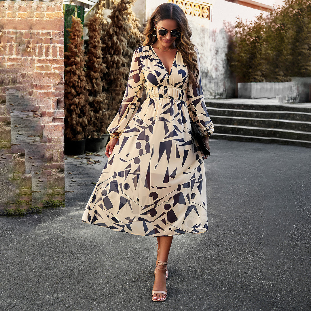 Damen Midi-Kleid mit floralem Druck und elastischem Tailleneinsatz R&B