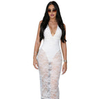 Damen Elegantes Spitzenkleid mit tiefem V-Ausschnitt und figurbetonter Silhouette R&B