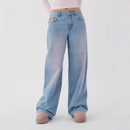 Damen Weite Denim-Jeans mit hohem Bund