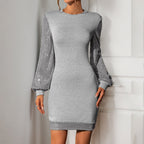 Damen Mini-Kleid mit voluminösen Ärmeln und strukturierter Oberfläche