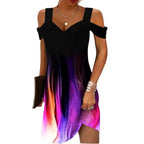 Damen Off-Shoulder Sommerkleid mit schwingendem Saum und aufregendem Spiraldesign R&B