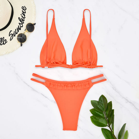 Damen Badeanzug mit Rüschendetails und doppelten Trägern R&B