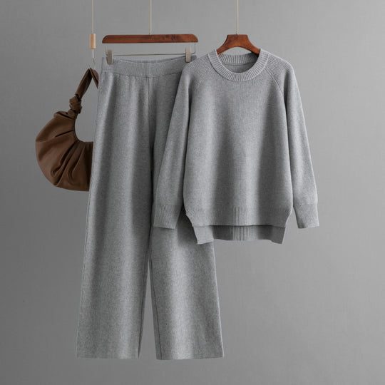 Damen lässiges Strick-Lounge-Set mit weitem Oberteil und bequemen Hosen R&B