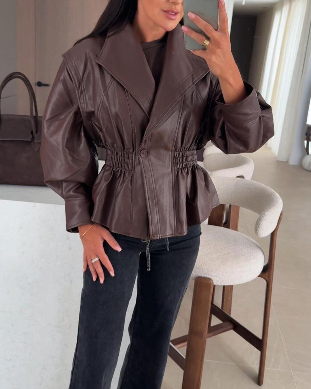 R&B | Revers Taille Cropped Pu-Jacke
