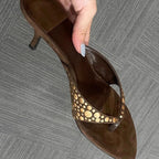 Damen elegante Zehentrenner Sandalen mit modischen Metallic-Details
