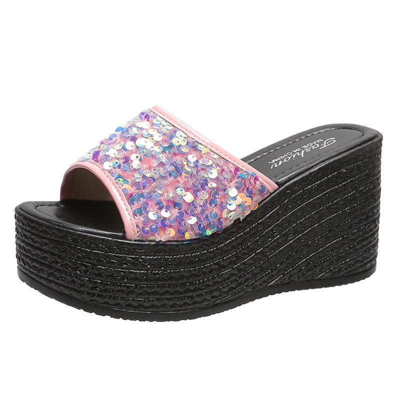 Damen Glitzernde Plateau-Sandalen mit offener Zehenpartie und hohem Absatz R&B