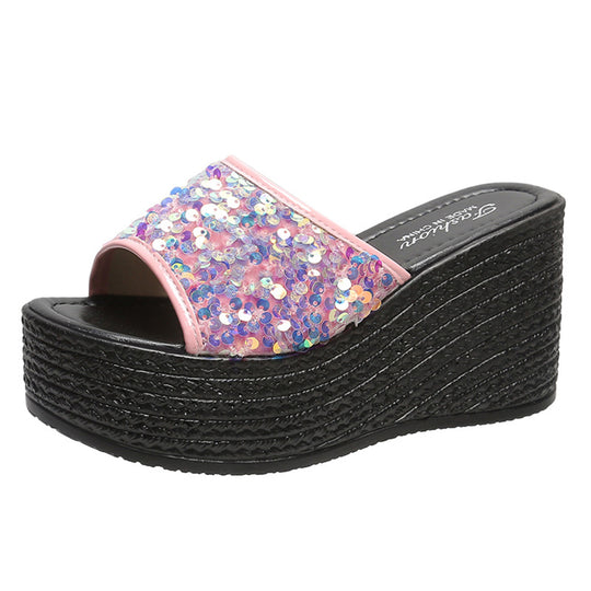 Damen Glitzernde Plateau-Sandalen mit offener Zehenpartie und hohem Absatz R&B