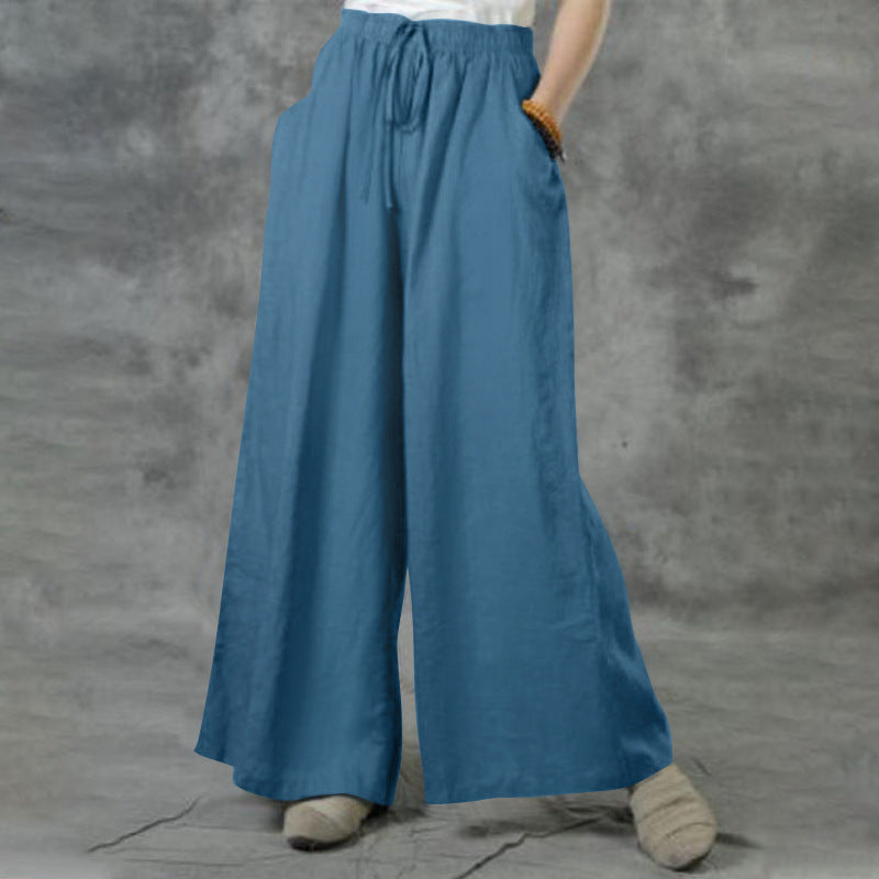 Damen nan weite Leinenhose mit hohem Bund und Tunnelzug R&B