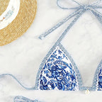 Damen Triangel-Bikini mit floralem Druck und raffinierten Bindändern