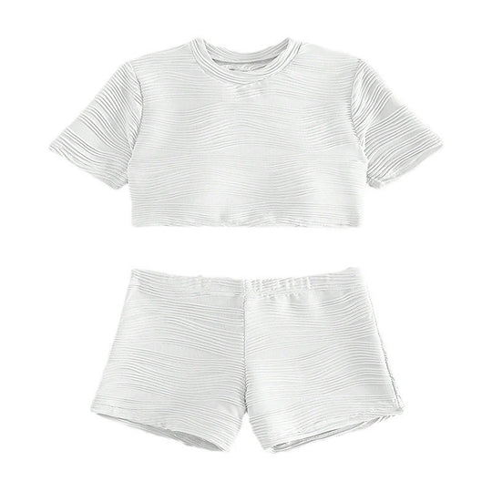 Damen Sportliches Crop-Top und kurze Shorts Set R&B